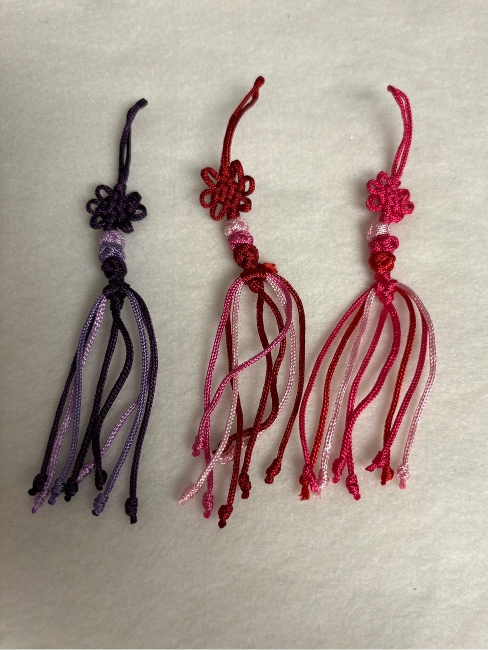 Set of 3 Pink Red Purple Korean Mini Norigae Knot Tassel